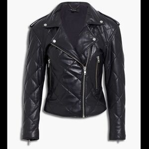 NWT MUUBAA Woman Admiral Quilted Leather Biker Jacket Black 8